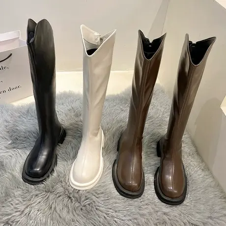 瘦瘦长筒靴子女2023年春秋新款韩版粗跟高筒空姐不过膝长靴骑士靴图片