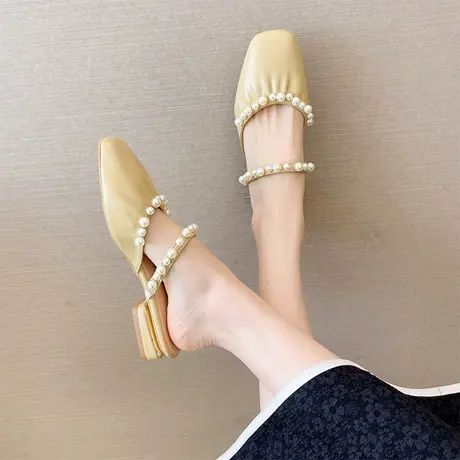 包头拖鞋女2024年夏季新款外穿凉拖珍珠半拖平底网红ins潮穆勒鞋商品大图