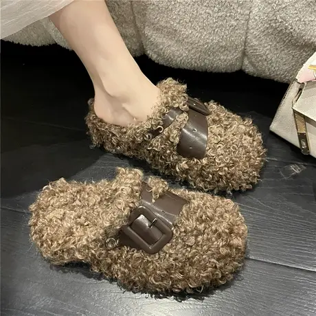 泰迪卷包头拖女外穿2024年秋季新款时尚复古洋气平底舒适毛毛鞋潮商品大图