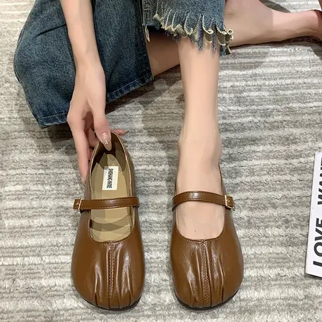 单鞋夏季女2023新款不累脚软底奶奶瓢鞋平底玛丽珍皮鞋春秋豆豆鞋商品大图