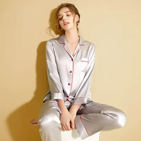 2024新款睡衣女士春秋款夏季冰丝薄款长袖仿真丝绸家居服大码套装商品大图