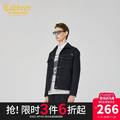 卡宾男装呢茄克潮流明线工装风复古休闲外套街头A图片