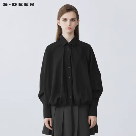 sdeer圣迪奥设计感翻领不规则拼接落肩长袖衬衫S21360521图片
