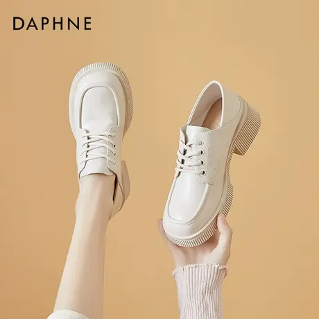 达芙妮白色小皮鞋英伦风2022新款软底一脚蹬方头乐福单鞋厚底女鞋商品大图