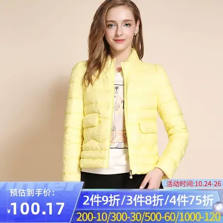 秋水伊人冬装新款女装短款蕾丝拼接羽绒服修身加厚立领纯色F192图片