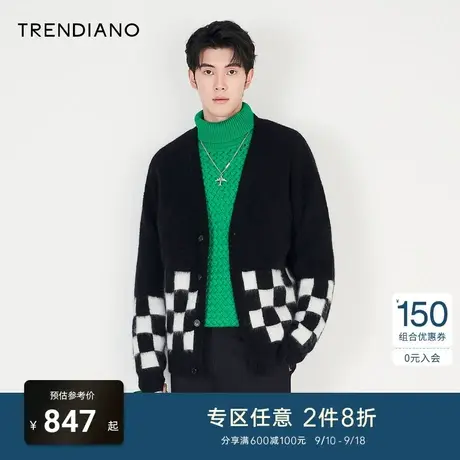 TRENDIANO官方男装冬季新款拼接针织毛衣男上衣商品大图
