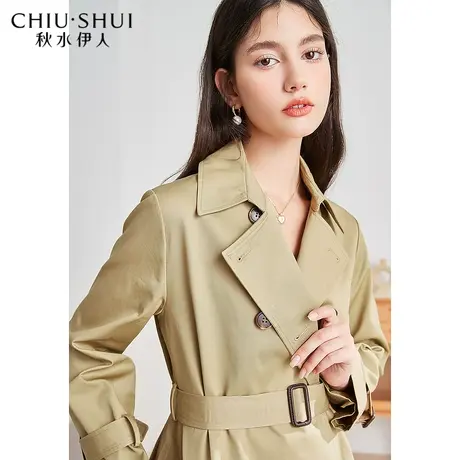 秋水伊人2022春秋装新款女装时尚翻领设计直筒通勤中长款风衣外套图片