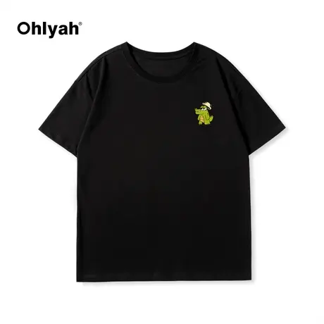 Ohlyah春夏新款简约胸花纯棉圆领短袖T恤男女宽松休闲情侣上衣潮商品大图
