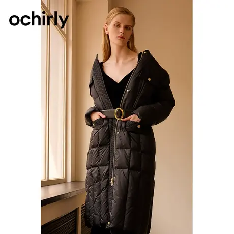 ochirly欧时力 小香风轻薄长款羽绒外套女  2023新款秋冬保暖腰带图片