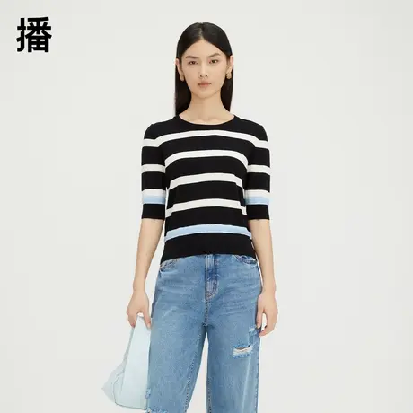 播圆领条纹针织衫DDQ4SD5248图片