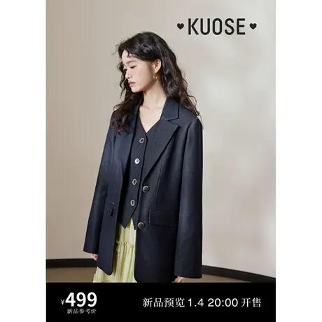 阔色假两件气质马甲西装外套女2024早春新款设计感薄款西服穿搭商品大图