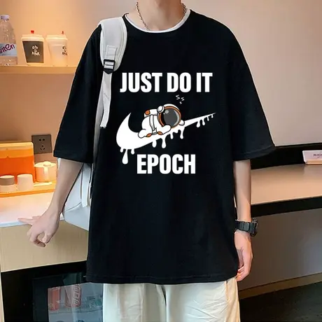 宇航员字母印花t恤男短袖潮牌夏季宽松大码潮流五分半袖衣服港风T商品大图