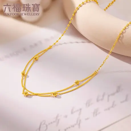 六福珠宝双层叠戴黄金项链女新款光影金5G足金计价F63TBGN0030图片