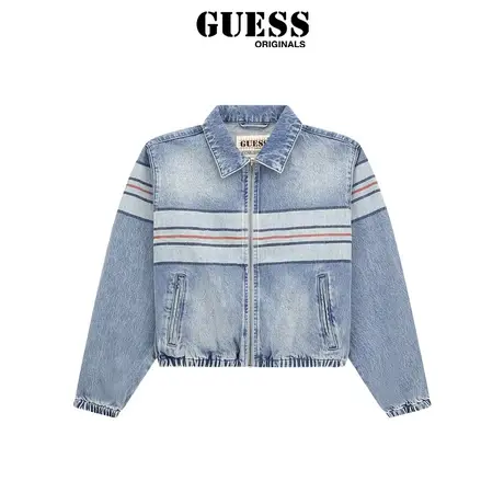 GUESSOriginals 女士条纹收下摆牛仔外套-W4GG56D4XY0图片