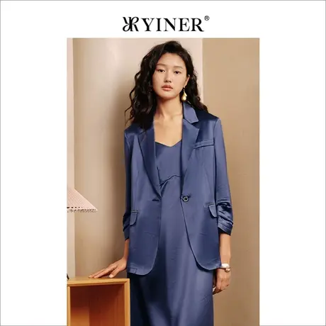 【醋酸系列】YINER音儿女装夏季一粒扣流光七分袖西装外套图片