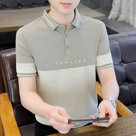 夏季短袖男士polo衫潮流休闲上衣t恤拼接撞色2023刺绣字母打底衫商品大图