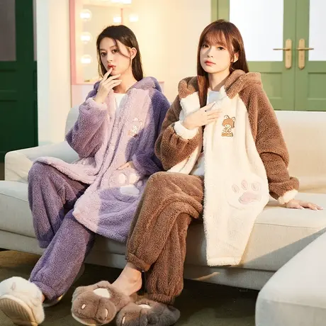 唐狮双旦新款睡衣女冬季珊瑚绒加绒加厚犬系女孩联名可爱家居服图片