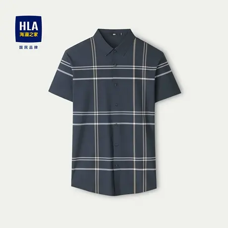 HLA/海澜之家冰丝凉感短袖针织衬衫2024春夏新无痕科技格子衬衣男图片