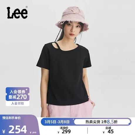Lee24春夏新品舒适版镂空领黑色女短款短袖T恤潮LWT0082384LE-K11图片