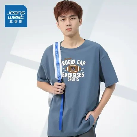 DS真维斯男装美式校园风印花男款体恤衫 2024夏季新款圆领短袖T恤商品大图