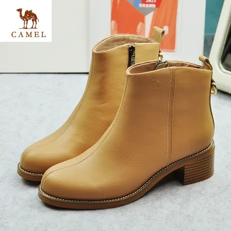 Camel/骆驼女鞋2019秋冬新款真皮粗跟牛皮英伦风女短靴A194007124图片