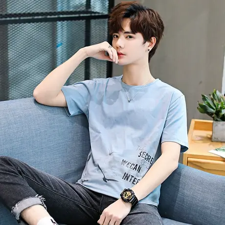 男士短袖t恤潮牌宽松2023新款夏季男装韩版潮流T恤上衣服男打底衫商品大图