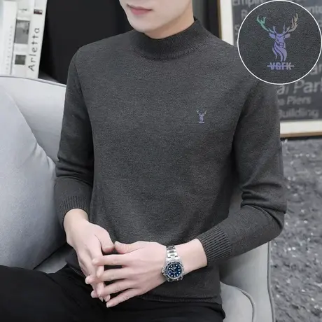 男士毛衣秋冬季半高领内搭打底衫保暖针织衫潮流鹿头毛衫中领线衣图片