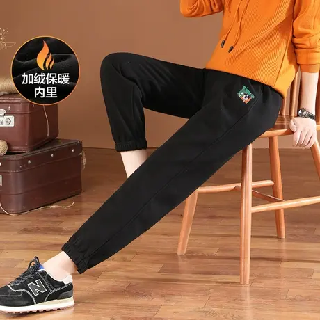 韩潮袭人松紧腰刺绣加绒运动裤女2023冬装新款束脚哈伦卫裤休闲裤商品大图
