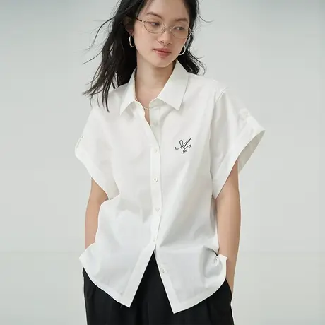 omont蛋挞家 复古纯棉短袖衬衫2023夏季新款别致刺绣宽松上衣衬衣图片