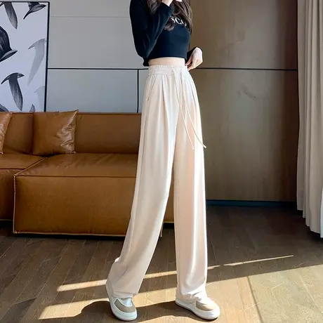 白色阔腿裤女高腰垂感裤子春秋款运动裤2023新款直筒显瘦休闲长裤商品大图