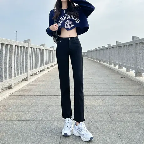 黑色牛仔裤女春装2023年新款高腰修身显瘦紧身铅笔小脚裤子女春秋商品大图