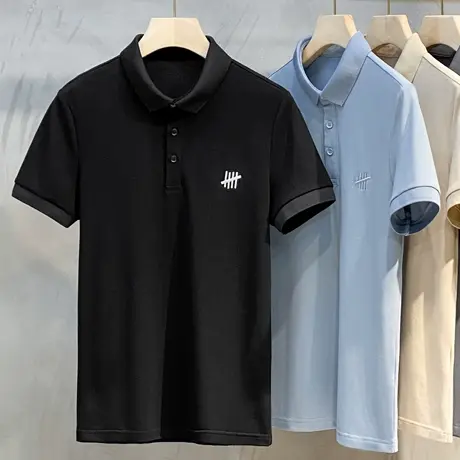 POLO衫男士短袖2023新款商务翻领T恤珠地棉简约刺绣夏季冰丝薄款商品大图