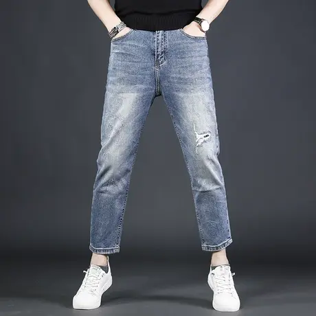 九分牛仔裤男宽松2023新款春夏季破洞潮流男生男士裤子直筒9分裤商品大图