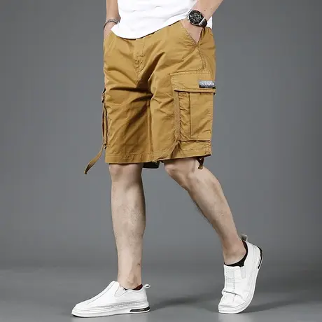 黄色美式工装短裤男夏季宽松直筒牛仔短裤五分裤男越野外护运动商品大图