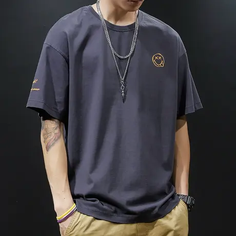 夏季纯棉胖子短袖t恤男宽松ins潮牌男装半袖大码加肥加大体恤刺绣商品大图