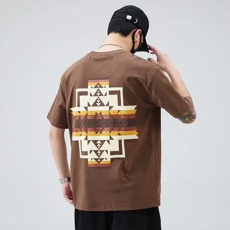 夏季全棉背面印花圆领短袖t恤男生帅气情侣装体恤男士夏装上衣服商品大图