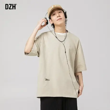 男士日系全棉t恤男短袖圆领夏季宽松体恤2023新款五分袖上衣半袖商品大图