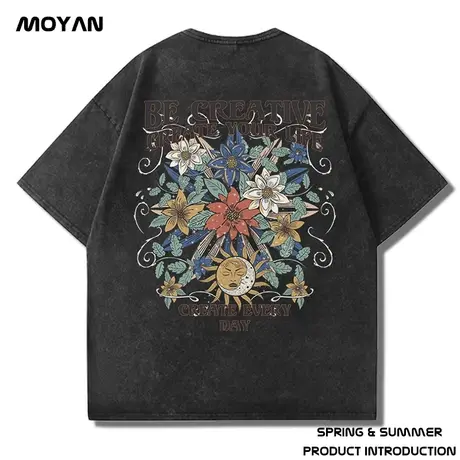 美式重磅水洗做旧油画复古嘻哈街头oversize加肥加大码短袖t恤男商品大图