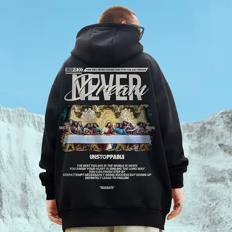 国潮oversize连帽卫衣男潮牌ins潮流大码男装秋冬季加绒加厚外套商品大图