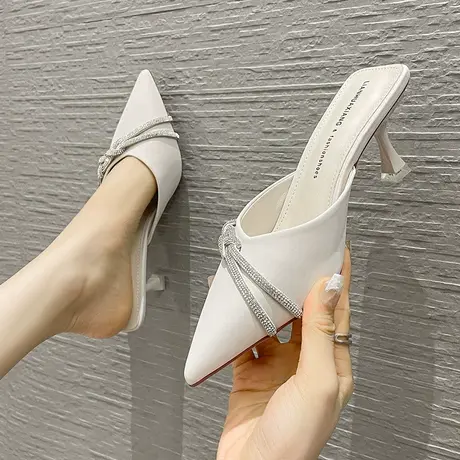 2023年夏季新款尖头网红水钻半拖鞋包头凉拖女外穿时尚细跟高跟鞋商品大图