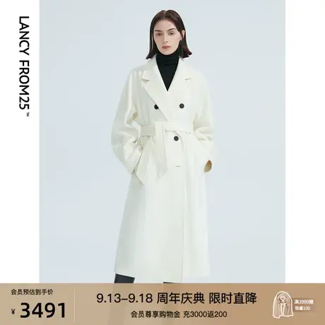 【会员专享】朗姿纯羊毛法式高级感中长款宽松毛呢外套大衣冬新款图片