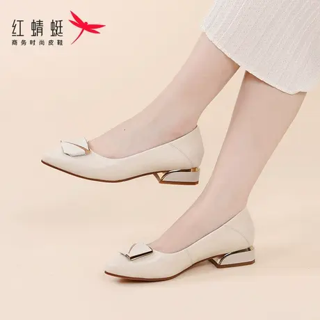 红蜻蜓女鞋春秋女士尖头高跟鞋皮鞋气质单鞋女一脚蹬夏季真皮鞋子商品大图