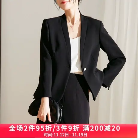 娅丽达西装外套女2023年春季新款设计感小个子上衣短款V领小西服图片