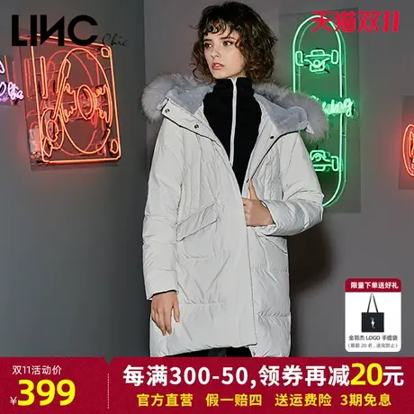 LINC金羽杰羽绒服女新款连帽毛领中长款女款面包服反季断码清仓商品大图