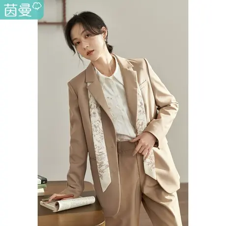 【商场同款】茵曼2023春女装新款经典领带枪驳领单排扣长袖西装图片