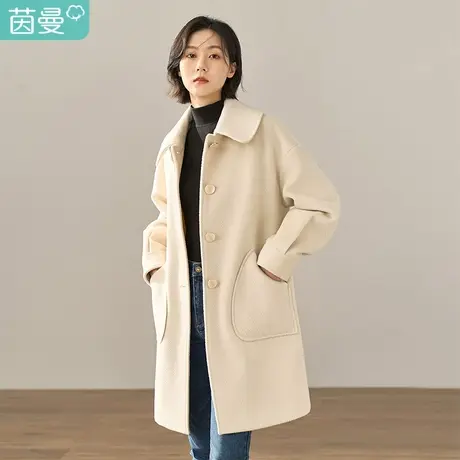 【商场同款】茵曼赫本风羊毛呢子大衣女2023年冬新款双面羊绒外套图片