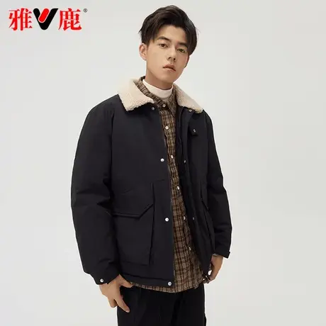雅鹿官方2023新款羽绒服男士短款羊羔绒毛领休闲加厚冬季保暖外套图片