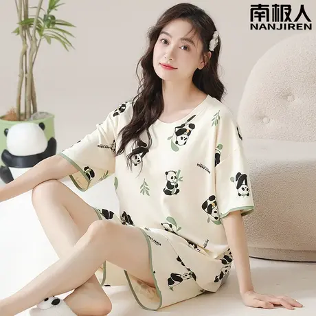 夏季睡衣女夏款女款2024新款纯棉短袖女士春秋款竹子熊家居服夏天商品大图