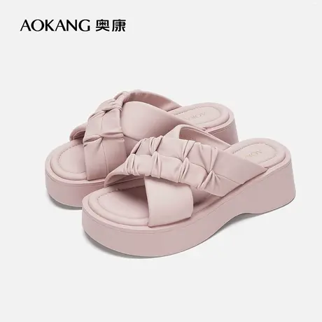 【门店发货】奥康女鞋 新款时尚舒适柔软套脚交叉带拖鞋商品大图