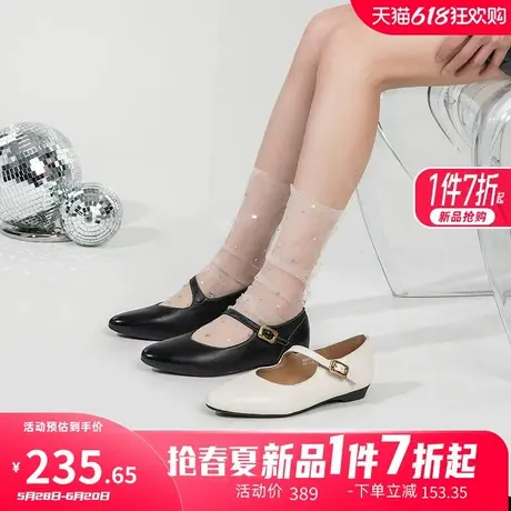 康奈女鞋2025春季新品时尚都市休闲一字扣带尖头浅口单鞋玛丽珍鞋图片
